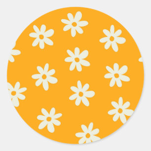 Sticker Rond Motif floral jaune rétro simple