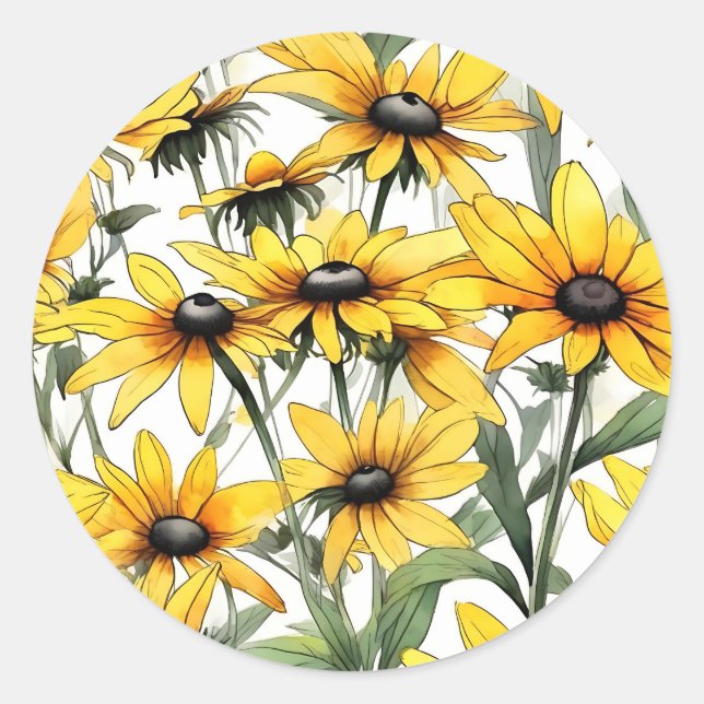 Sticker Rond Motif floral Susan Jaune aux yeux noirs (Devant)