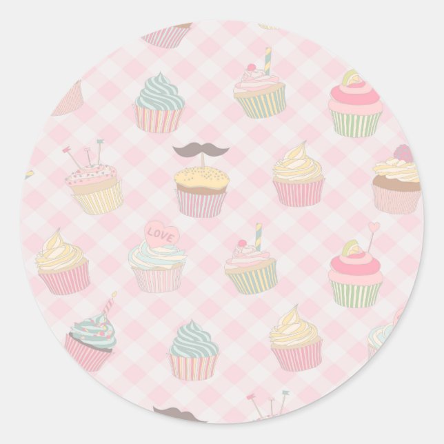 Sticker Rond Motif Gâteau Rose Gingham (Devant)