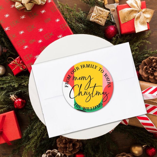 Sticker Rond Motif géométrique Abstrait joli Joyeux Noël (Abstract Geometric Pattern Cute Merry Christmas Classic Round Sticker)