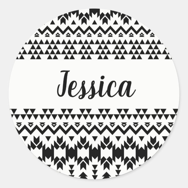 Sticker Rond Motif géométrique Aztec noir et blanc (Devant)