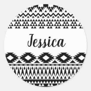 Sticker Rond Motif géométrique Aztec noir et blanc