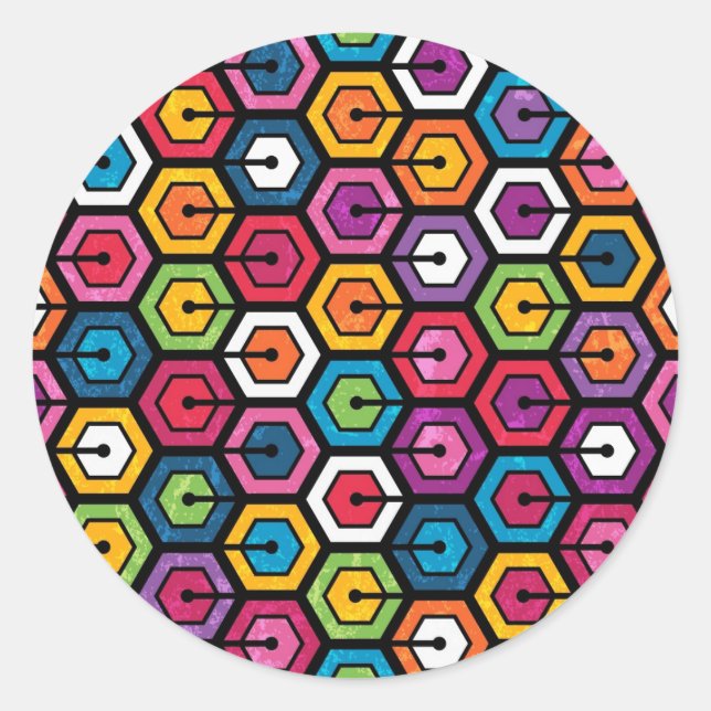 Sticker Rond Motif géométrique coloré avec hexagones (Devant)
