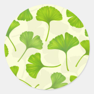 Sticker Rond Motif Ginkgo sur blanc