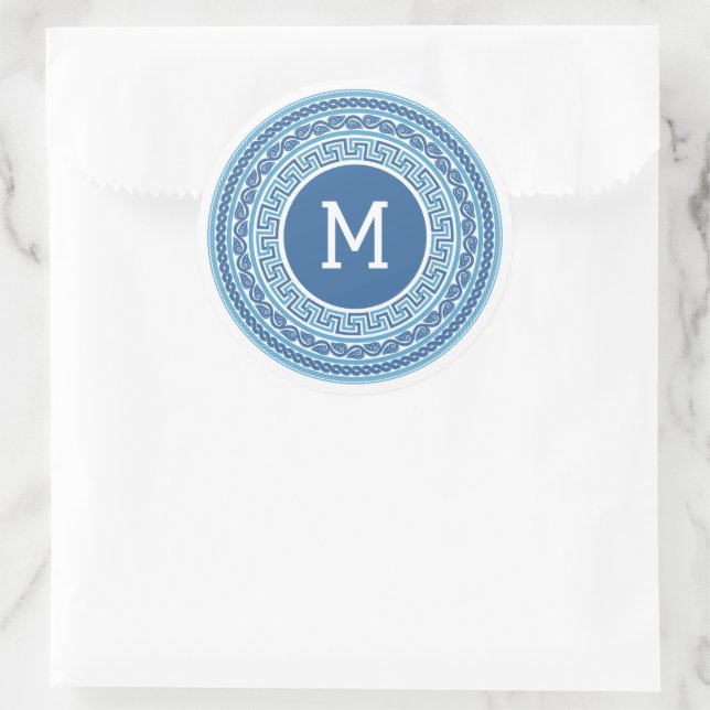 Sticker Rond Motif grec Monogramme personnalisé (Sac)