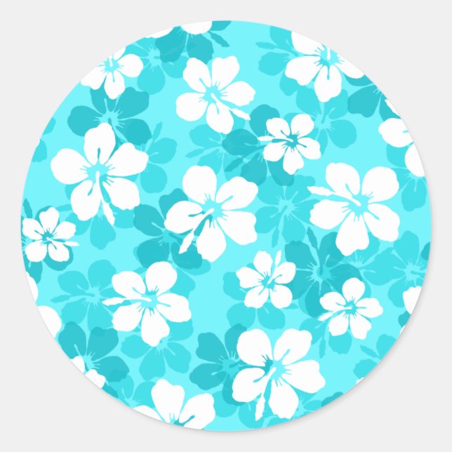 Sticker Rond Motif Hibiscus bleu tropical (Devant)