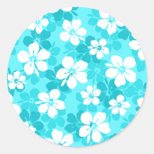 Sticker Rond Motif Hibiscus bleu tropical