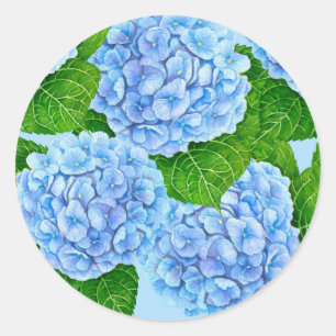 Sticker Rond Motif hydrangée bleu