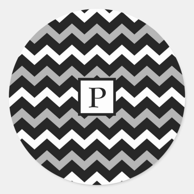 Sticker Rond Motif imprimé chevron gris noir et blanc (Devant)