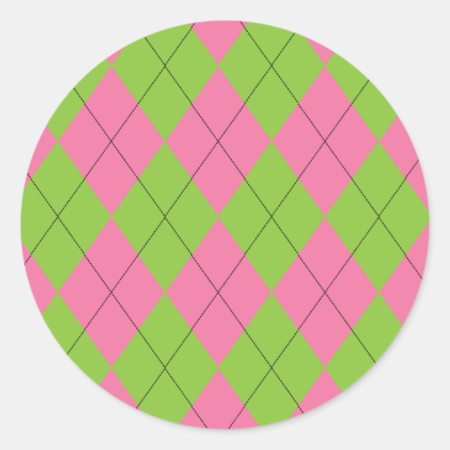 Sticker Rond Motif Jacquard rose et vert avec lignes noires (Devant)