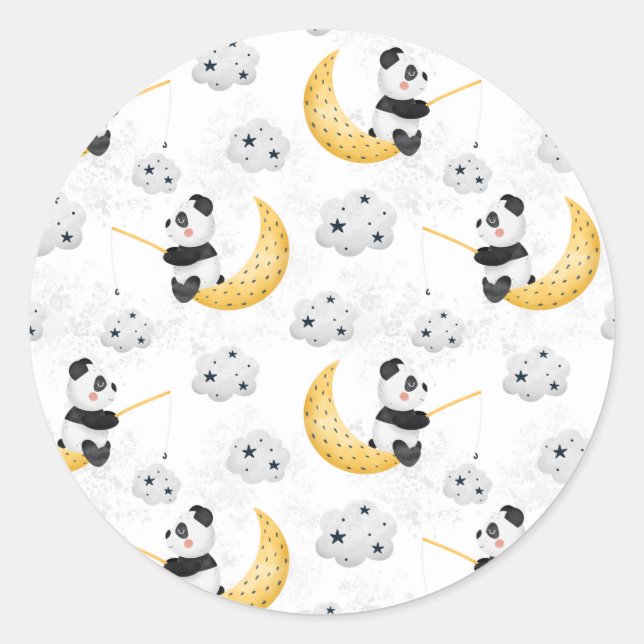 Sticker Rond Motif joli de panda pêche à l'aquarelle  (Devant)