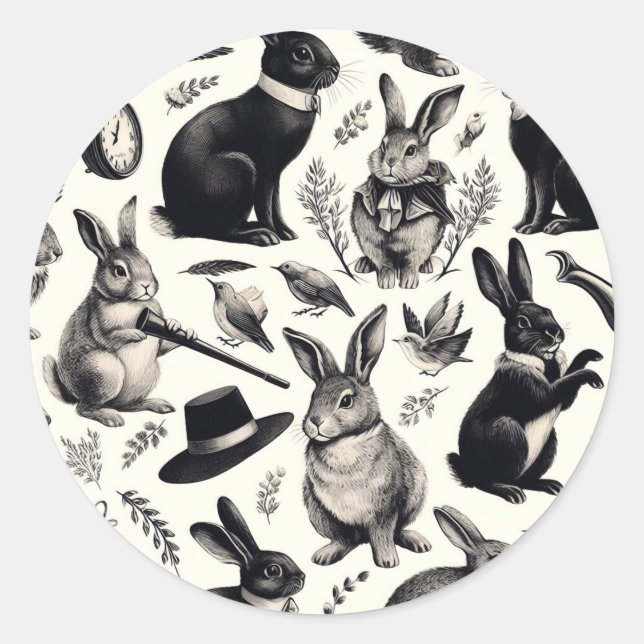 Sticker Rond Motif lapin Vintage (Devant)