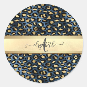 Sticker Rond Motif léopard Bronze Noir Monogramme   