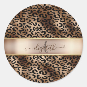 Sticker Rond Motif léopard Bronze Noir Monogramme