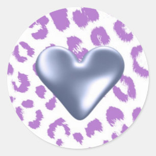 Sticker Rond Motif léopard pourpre avec coeur
