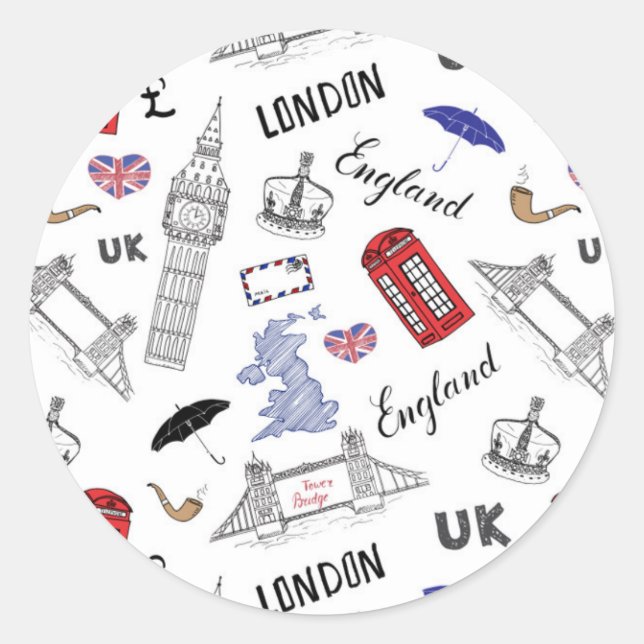 Sticker Rond Motif London City Doodles (Devant)
