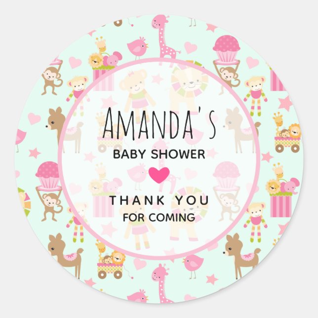 Sticker Rond Motif mignon avec Animaux et Jouets heureux (Devant)