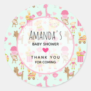 Sticker Rond Motif mignon avec Animaux et Jouets heureux