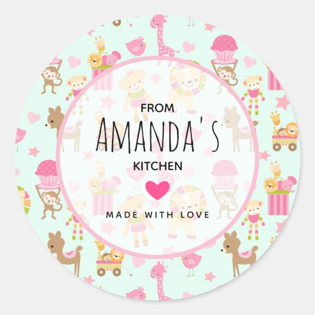 Sticker Rond Motif mignon avec Happy Animals & Toys Cuisine (Devant)