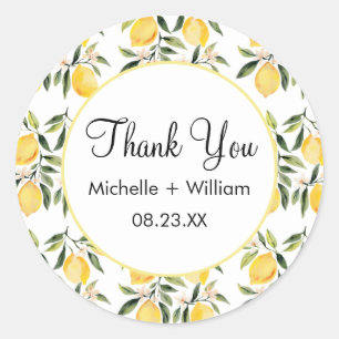 Sticker Rond Motif moderne  aquarelle Mariage Lemon