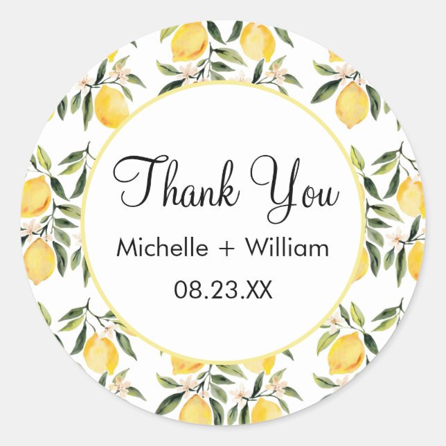 Sticker Rond Motif moderne  aquarelle Mariage Lemon (Devant)