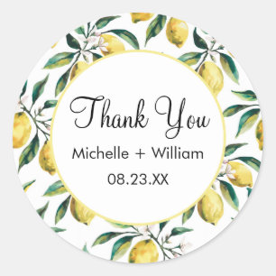Sticker Rond Motif moderne  aquarelle Mariage Lemon