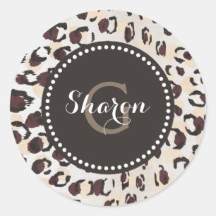 Sticker Rond Motif moderne chic brun cheetah imprimé monogramme