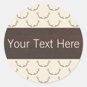 Sticker Rond Motif moderne Deer Antlers sur bois Brown rustique