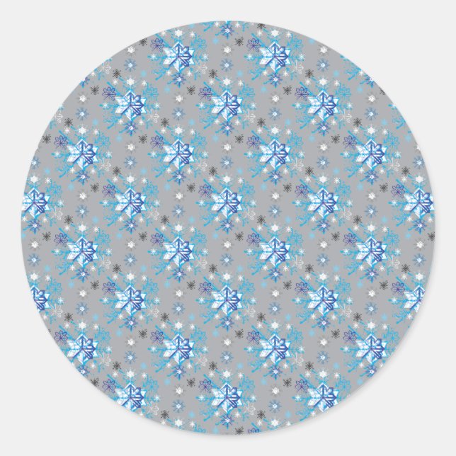 Sticker Rond Motif moderne gris et bleu Holiday Snowflakes (Devant)