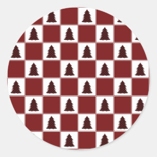 Sticker Rond Motif moderne Red Buffalo Plaid Christmas Tree