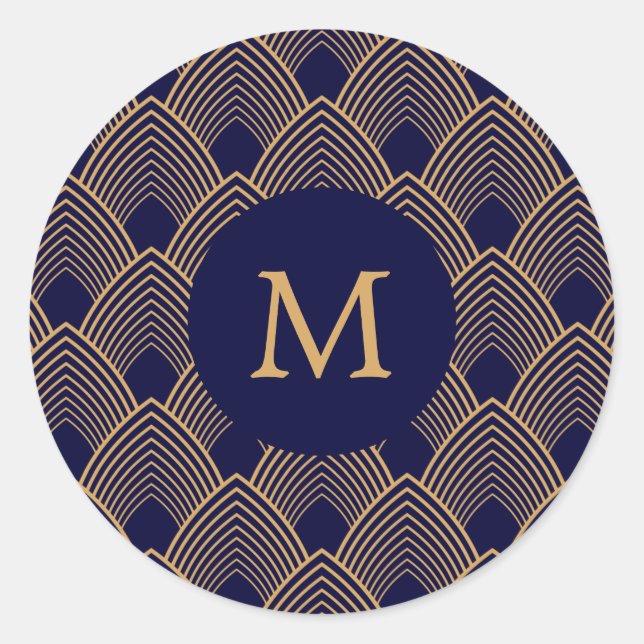 Sticker Rond Motif Monogram Gold et Blue Art Déco (Devant)