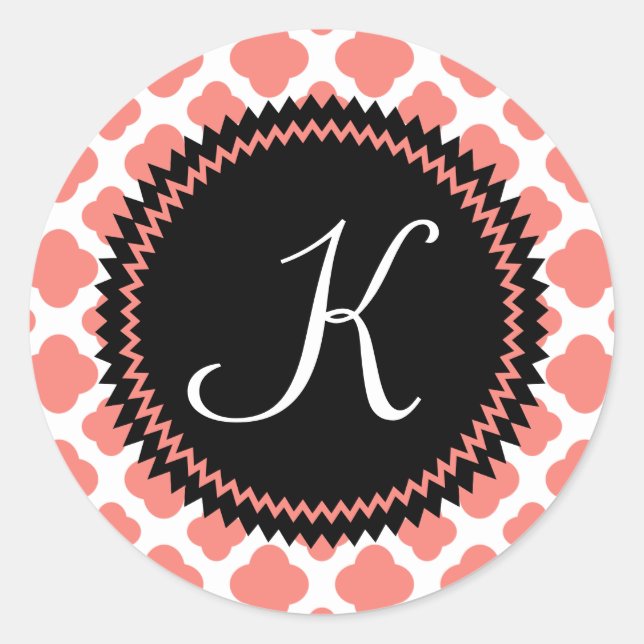 Sticker Rond Motif monogramme de Quatrefoil rose-noir (Devant)