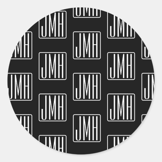 Sticker Rond Motif monogramme moderne | Noir & Blanc (Devant)