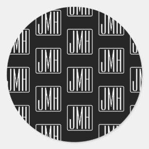 Sticker Rond Motif monogramme moderne Noir & Blanc