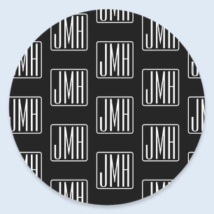 Sticker Rond Motif monogramme moderne   Noir & Blanc