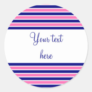 Sticker Rond Motif Navy Blue and Hot Pink Stripes