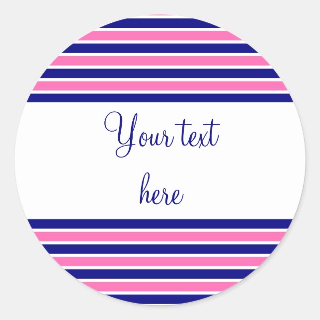 Sticker Rond Motif Navy Blue and Hot Pink Stripes (Devant)