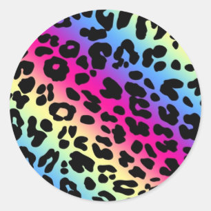 Sticker Rond Motif Neon Rainbow Leopard Imprimer