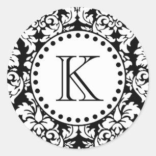 Sticker Rond Motif noir blanc Damas Monogramme