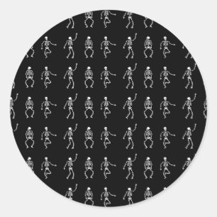 Sticker Rond Motif noir Skeletos de danse morts éffrayant