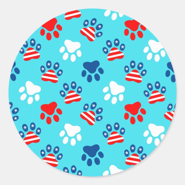 Sticker Rond Motif Patriotique Rouge Blanc et Bleu Chien Paws (Devant)