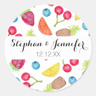 Sticker Rond Motif peint à la main de fruit d'aquarelle juteuse