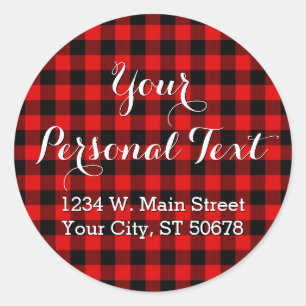 Sticker Rond Motif Plaid personnalisé rouge noir pays
