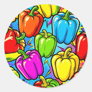Sticker Rond Motif poivrons Pop Art