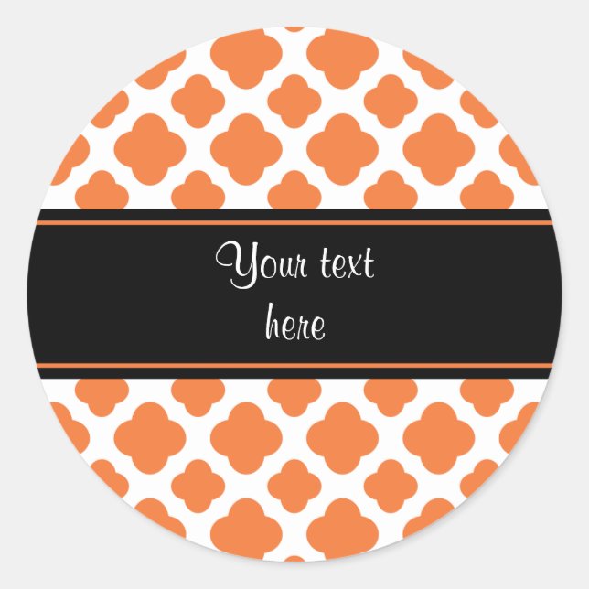 Sticker Rond Motif Quatrefoil orange et blanc (Devant)