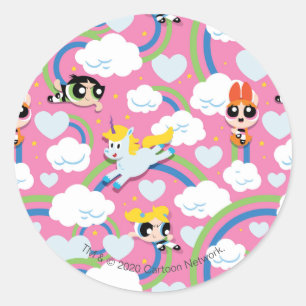 Sticker Rond Motif Rainbow Powerpuff Girls et Donny