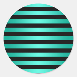 Sticker Rond Motif rayé noir et sarcelle gras