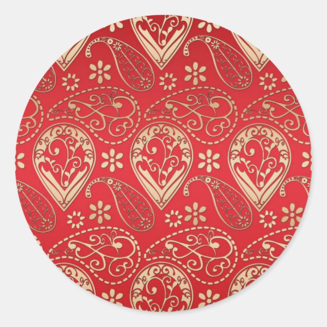Sticker Rond Motif Red Gold Paisley Bandana (Devant)