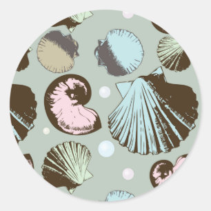Sticker Rond Motif Retro Seashell