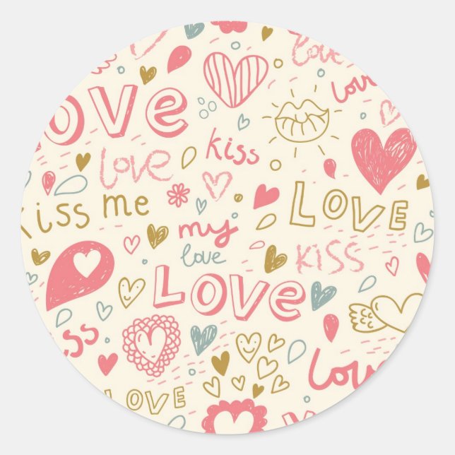 Sticker Rond Motif romantique avec Coeurs et Lèvres (Devant)